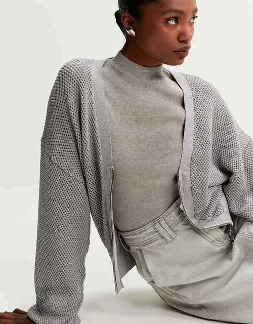 Silver metallic thread knit coat