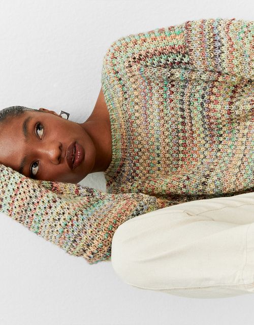 Colorful metallic thread knit blouse