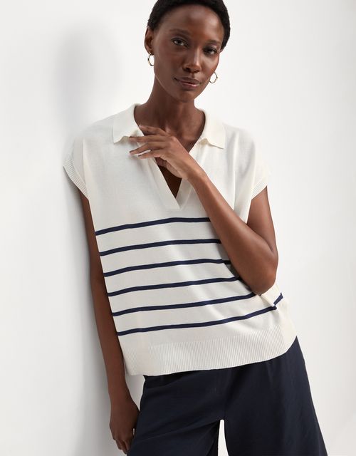 V-neck striped knit blouse