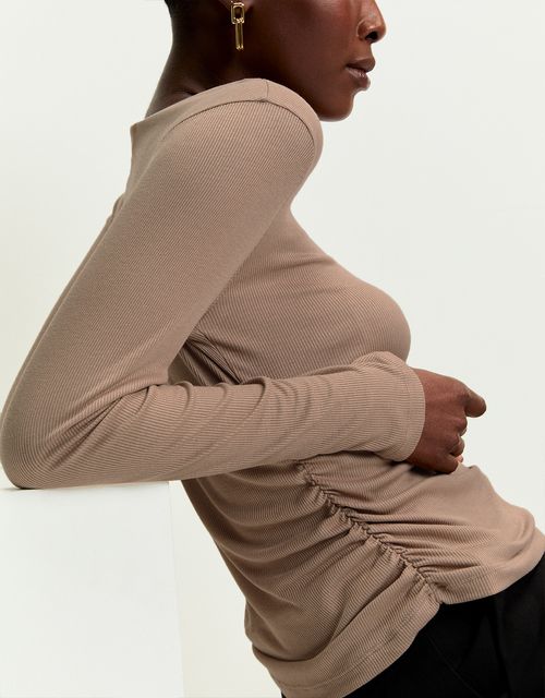 Long sleeve draped knit blouse