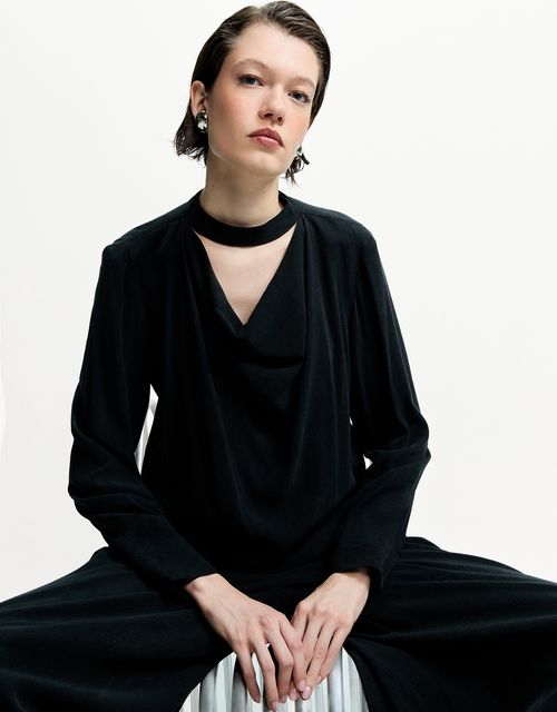 Cowl neck blouse with collar