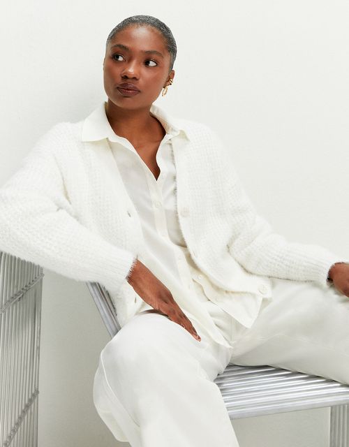 Fur knit cardigan