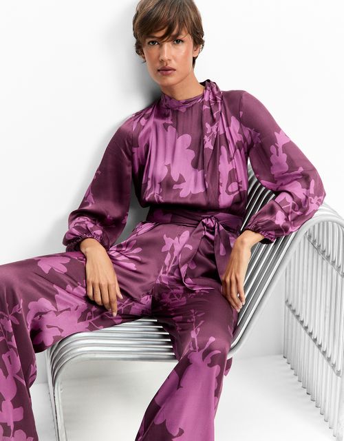 Long sleeve floral fuchsia jumpsuit
