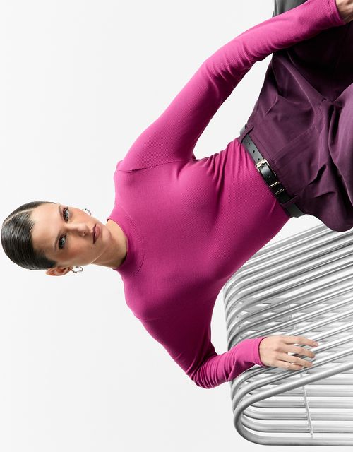 Long sleeve ribbed knit blouse