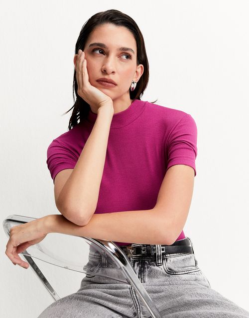 High neck ribbed t-shirt