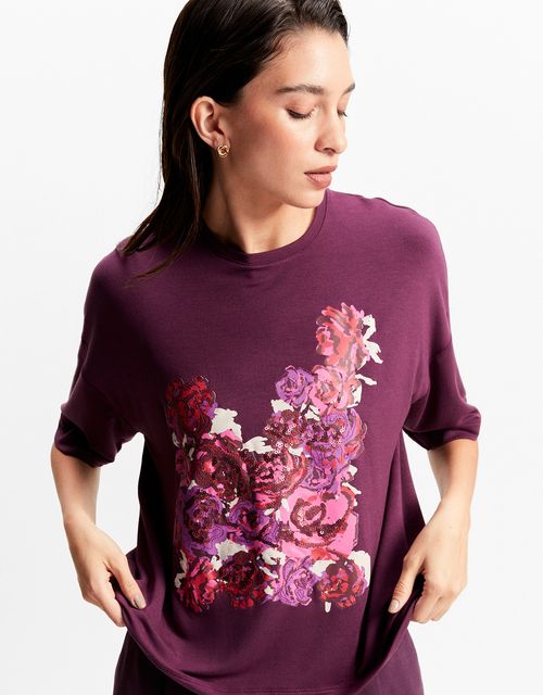 Floral sequin poster t-shirt