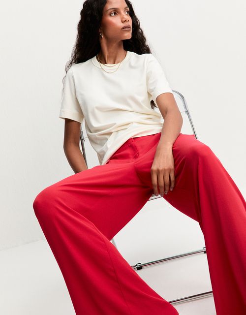 Wide leg pants with elastic waistband