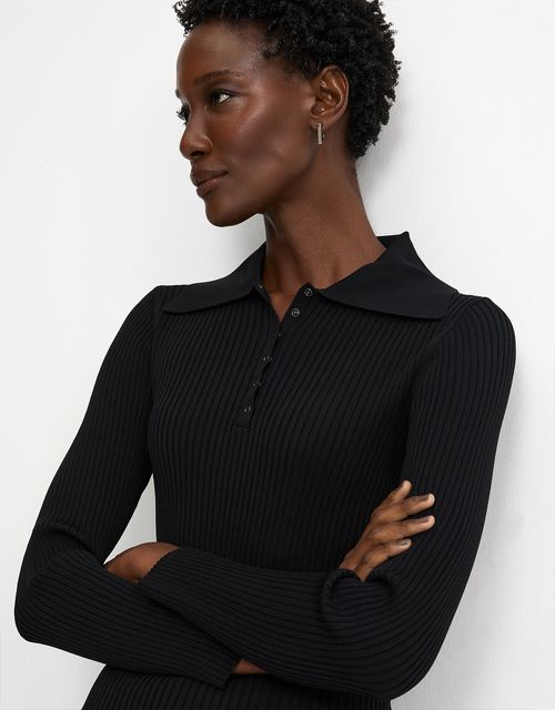 Ribbed knit blouse with buttons