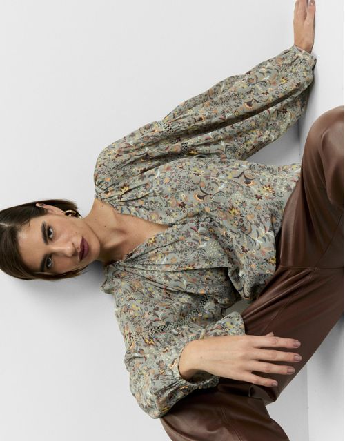 Aqua floral blouse