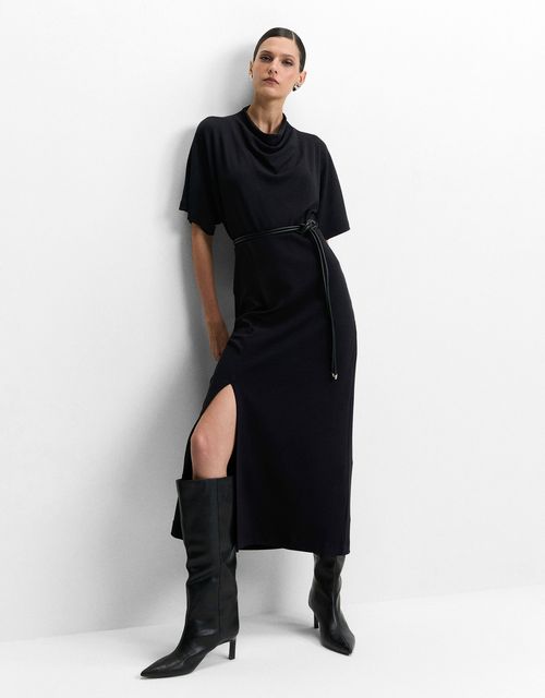 Knit dress with draped collar
