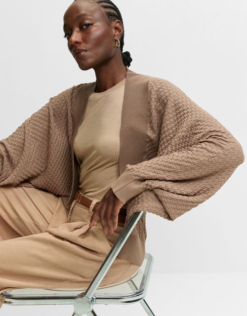 Beige textured knit cardigan
