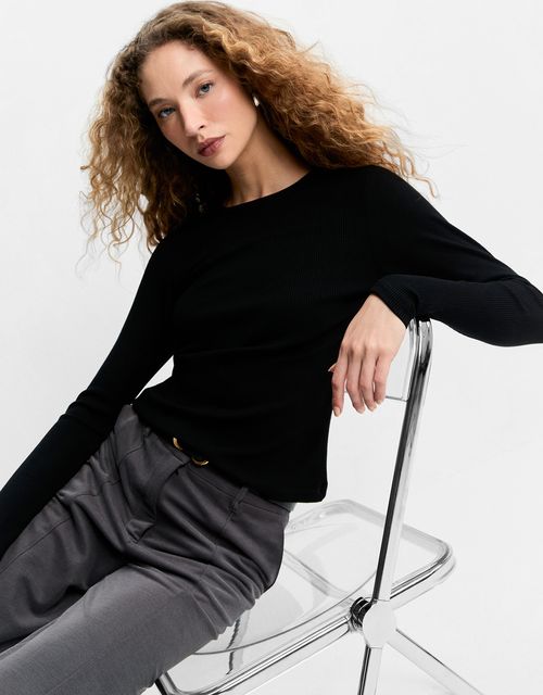 Black long sleeve knit blouse