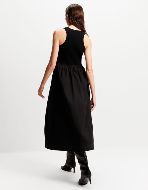 Knit dress with mixed fabrics