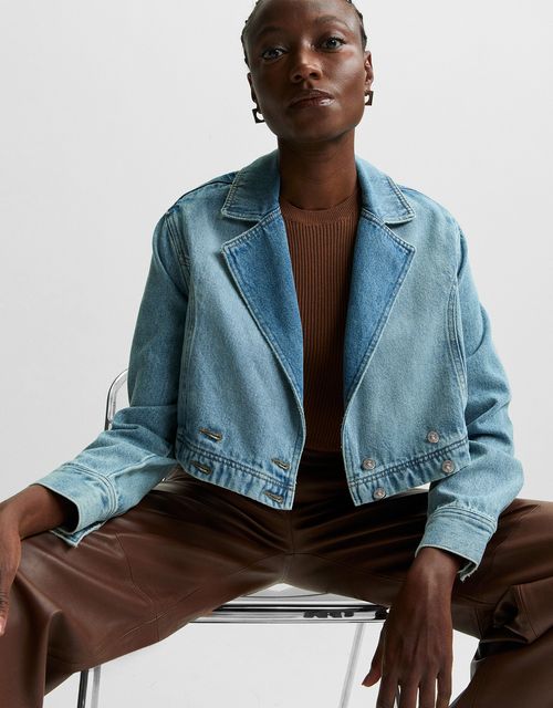 Cropped denim blazer