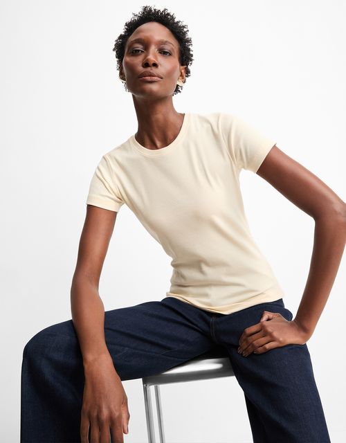 Ribbed sand cotton t-shirt
