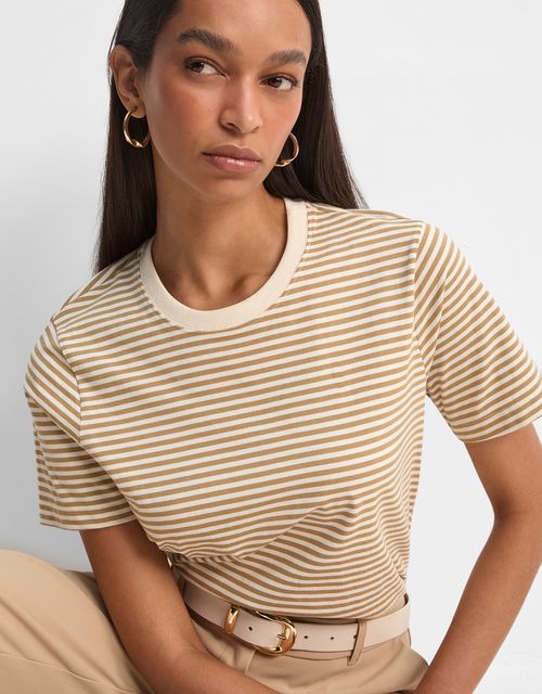 Striped short sleeve khaki t-shirt