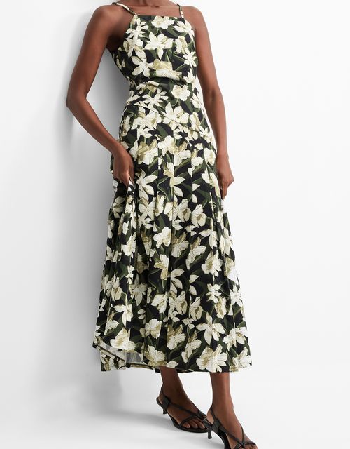 Black and white botanical floral skirt