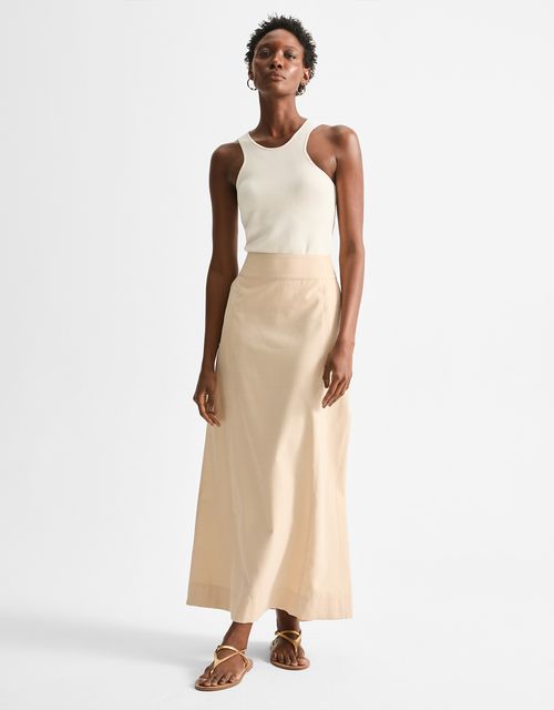 Topstitched straight midi skirt