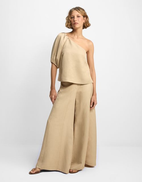 Wide-leg pants with topstitched panels