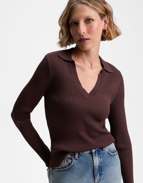 Knit polo long sleeve blouse