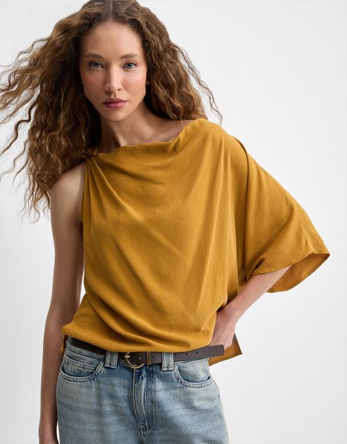 Asymmetric blouse with strap detail
