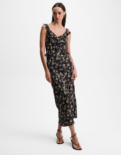 Neutral botanical floral strap dress