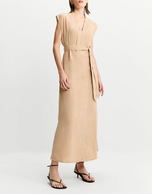 Straight dress with tie belt