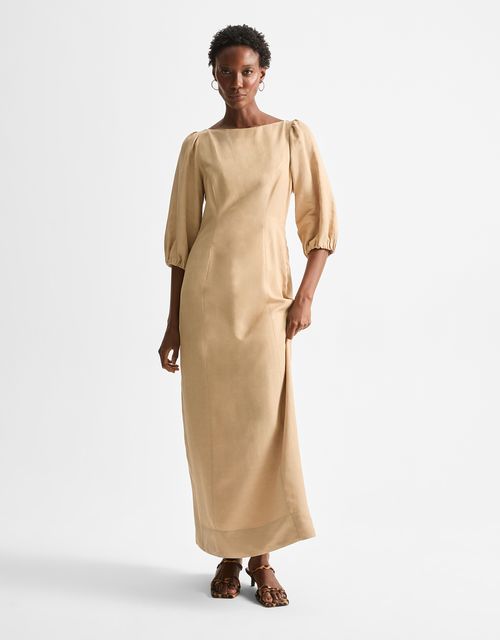 Asymmetric neckline midi dress