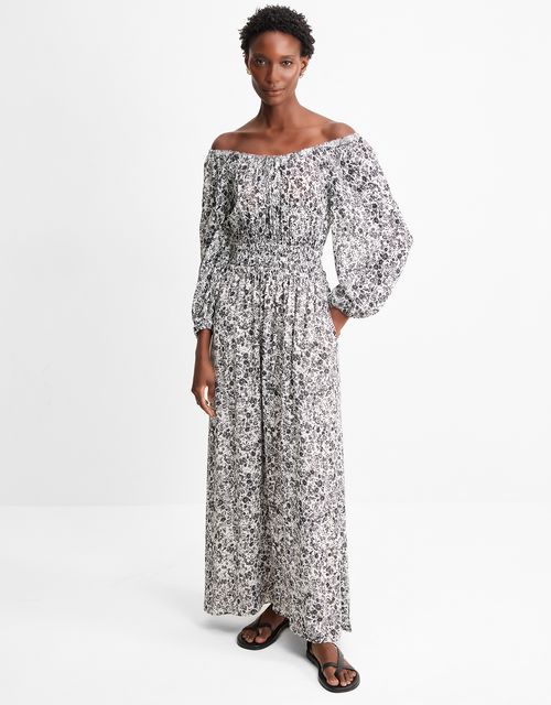 Floral lace off-white dress