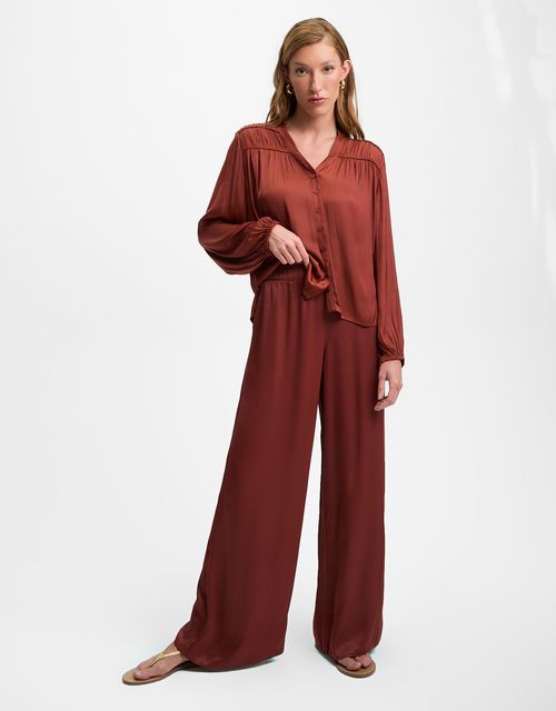 Elastic waist wide-leg pants